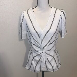 OLM white striped twisted front short sleeve blouse